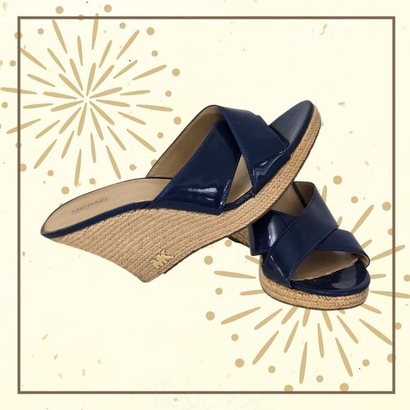 Michael Kors Blue Wedge Sandals Used - Picture 1 of 7